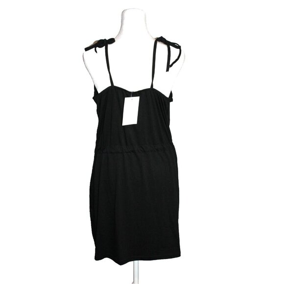 ETCYY NEW Lightweight Black Dress Belted Waist Tie Shoulder Size Large L NEW - Picture 2 of 2